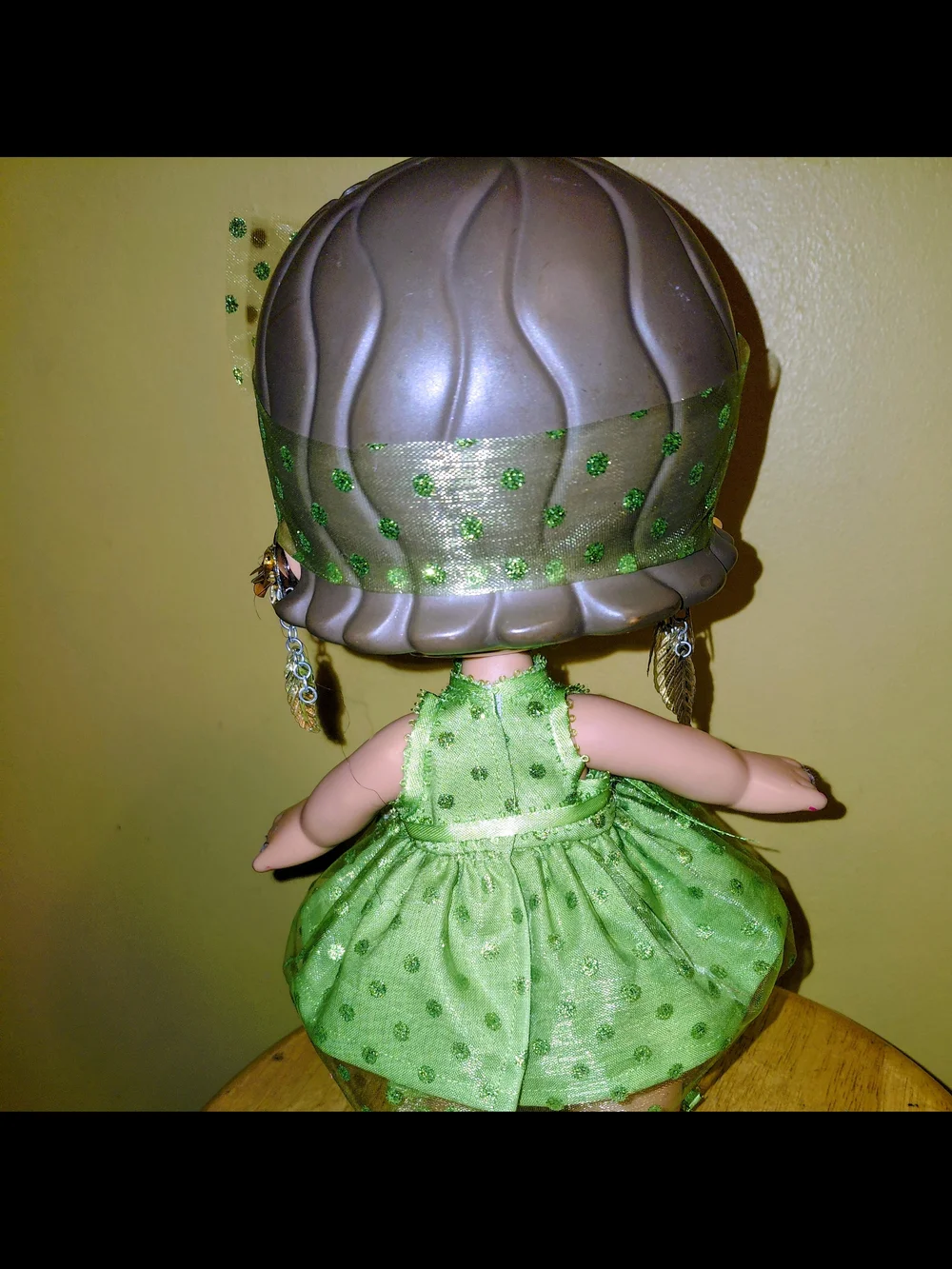 New Handmade Green Polka Dot Dress For Bratz Big Babyz Doll with Headband, 12